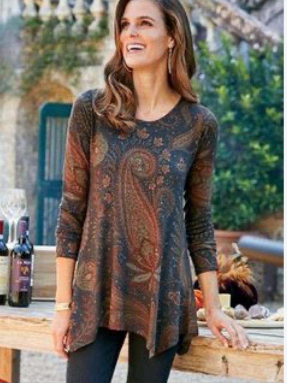 Soft Surroundings Paisley Scoop-Neck Tunic in Brown and Rust